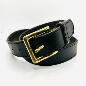 Vintage 90s Guess USA Black Leather Solid Brass Buckle Belt Made in Italy